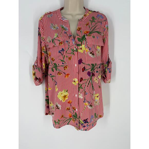 Calvin Klein Tops - Calvin Klein Women's Red Striped Blouse (B32)